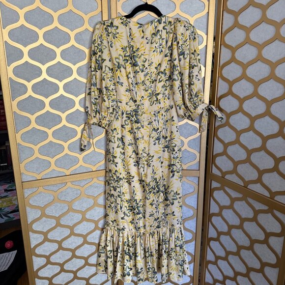 Cinq À Sept Size 4 Multicolor Kerstin Floral Puff Sleeve Ruffle Midi Wrap Dress - Picture 14 of 16